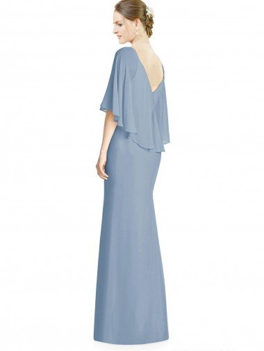 Affordable V-Back Trumpet Chiffon Bridesmaid Dress with Draped Cape Overlay UK