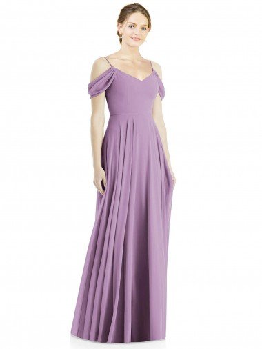 Affordable Off the Shoulder Open Cowl-Back Maxi Bridesmaid Dress UK