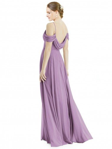 Affordable Off the Shoulder Open Cowl-Back Maxi Bridesmaid Dress UK
