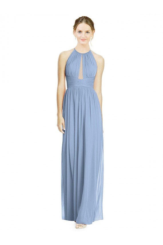 Affordable Open Back Long Chiffon Halter Bridesmaid Dress UK