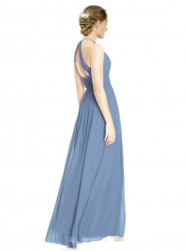 Affordable Open Back Long Chiffon Halter Bridesmaid Dress UK