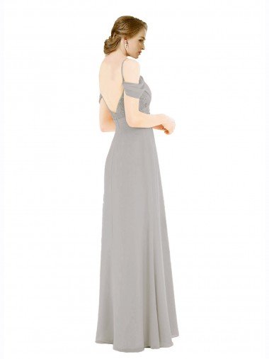 Affordable Draped Cold Shoulder Chiffon Bridesmaid Dress with Pleated Wrap Bodice UK