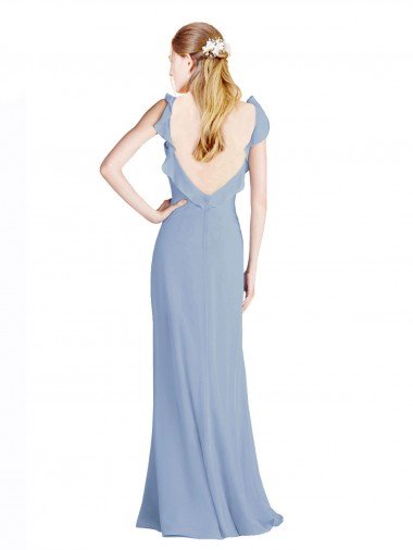 Affordable Fluted Chiffon Wrap Bridesmaid Dress with Ruffles V-Neck UK