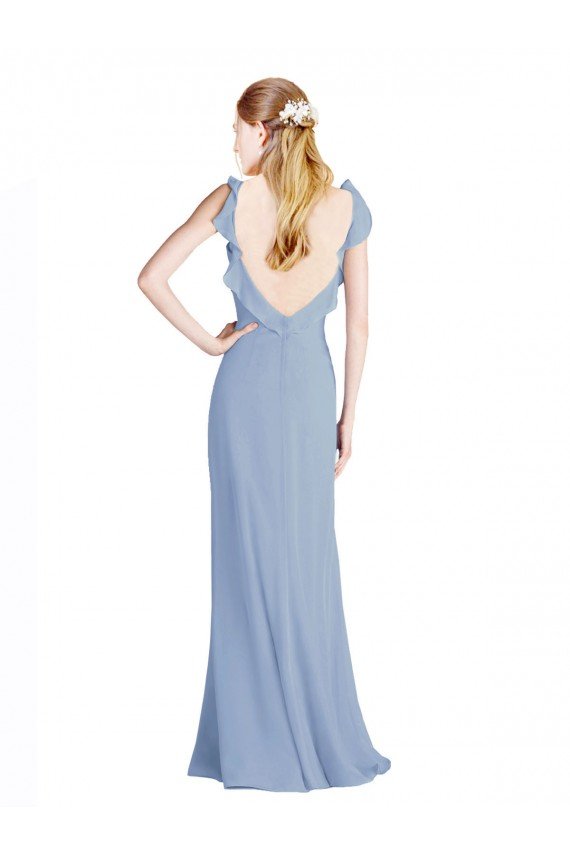 Affordable Fluted Chiffon Wrap Bridesmaid Dress with Ruffles V-Neck UK