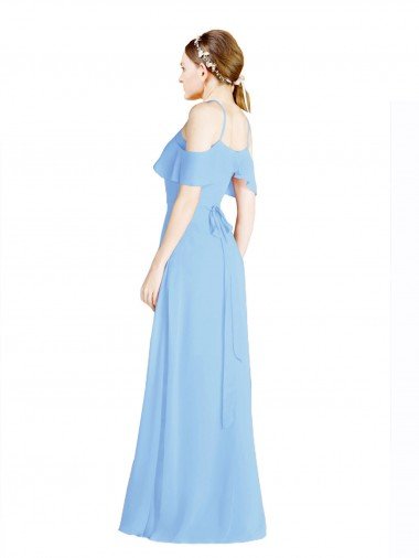 Affordable Halter Frill Cold Shoulder A-Line Chiffon Bridesmaid Dress UK