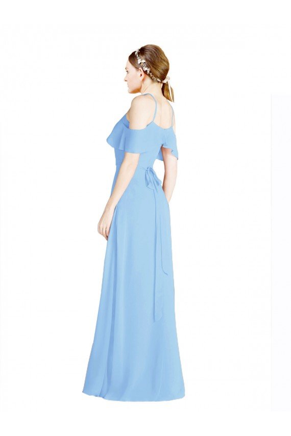 Affordable Halter Frill Cold Shoulder A-Line Chiffon Bridesmaid Dress UK
