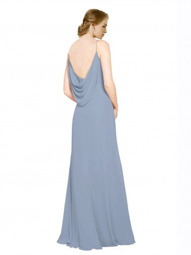 Affordable Cowl Back Long Chiffon Slip Bridesmaid Dress with Straps UK