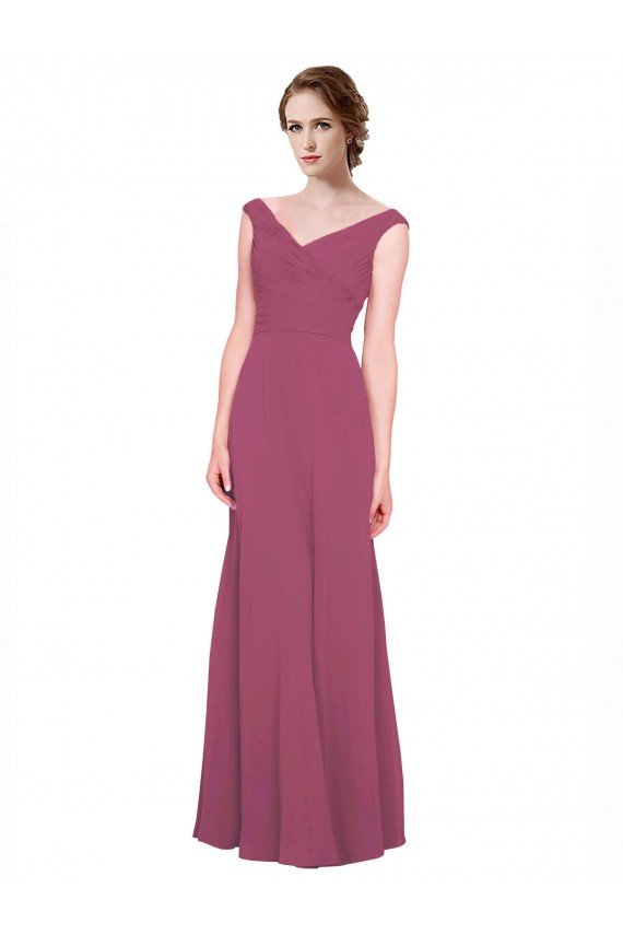 Affordable V-Neckline Long Chiffon Bridesmaid Dress with Wide V-Back UK
