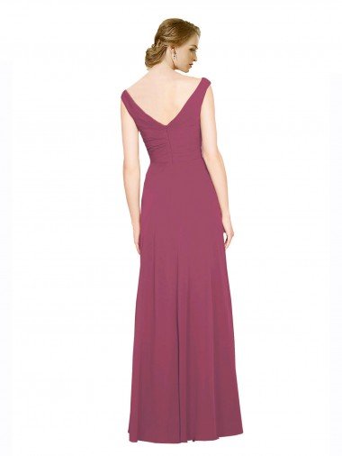 Affordable V-Neckline Long Chiffon Bridesmaid Dress with Wide V-Back UK