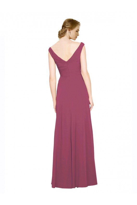 Affordable V-Neckline Long Chiffon Bridesmaid Dress with Wide V-Back UK
