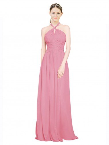 Affordable Halter Neck Keyhole A-Line Chiffon Bridesmaid Dress UK