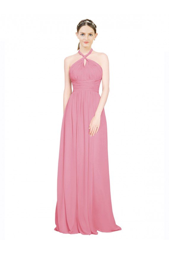 Affordable Halter Neck Keyhole A-Line Chiffon Bridesmaid Dress UK