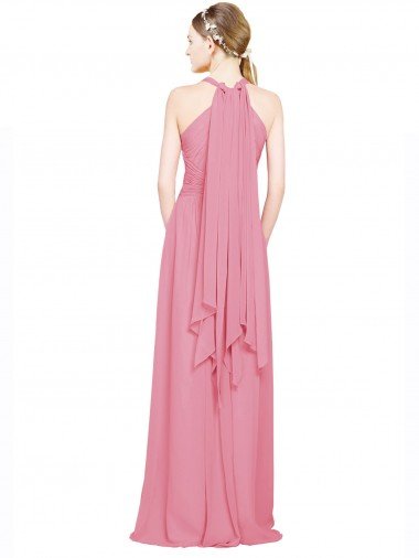 Affordable Halter Neck Keyhole A-Line Chiffon Bridesmaid Dress UK