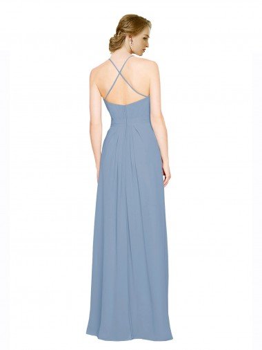 Affordable Pleated Halter Neckline A-Line Chiffon Bridesmaid with Criss Cross Back UK