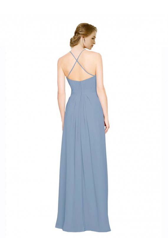 Affordable Pleated Halter Neckline A-Line Chiffon Bridesmaid with Criss Cross Back UK