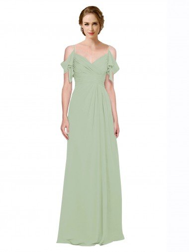Affordable Split Cold Shoulder Draped A-Line Chiffon Bridesmaid Dress UK