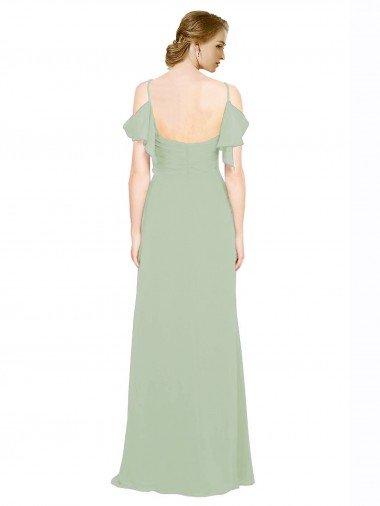 Affordable Split Cold Shoulder Draped A-Line Chiffon Bridesmaid Dress UK