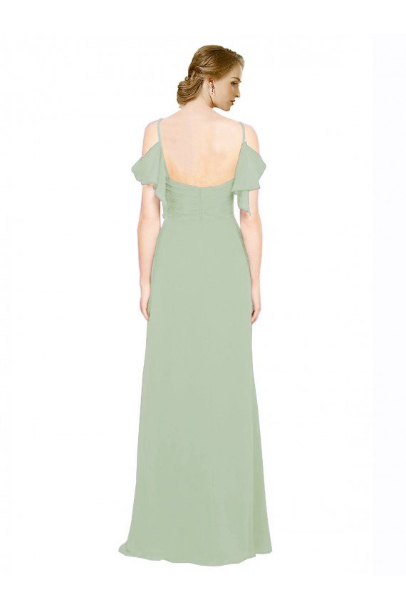 Affordable Split Cold Shoulder Draped A-Line Chiffon Bridesmaid Dress UK