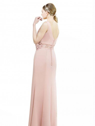 Affordable Full Length Long Chiffon Bridesmaid Dress with Pleated Lace Waist UK