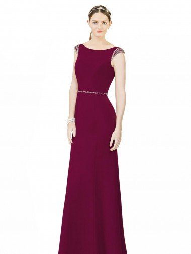 Affordable Slim Chiffon Bridesmaid Dress with Embellished Capped Sleeves UK