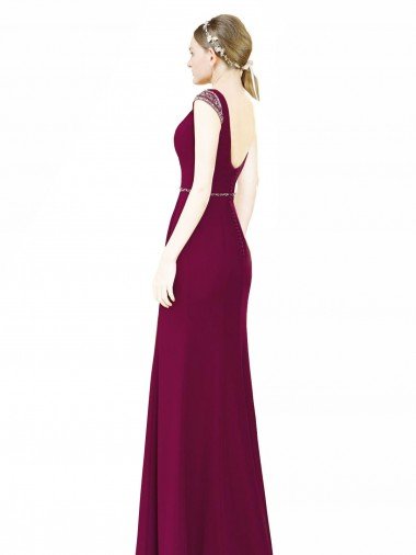 Affordable Slim Chiffon Bridesmaid Dress with Embellished Capped Sleeves UK