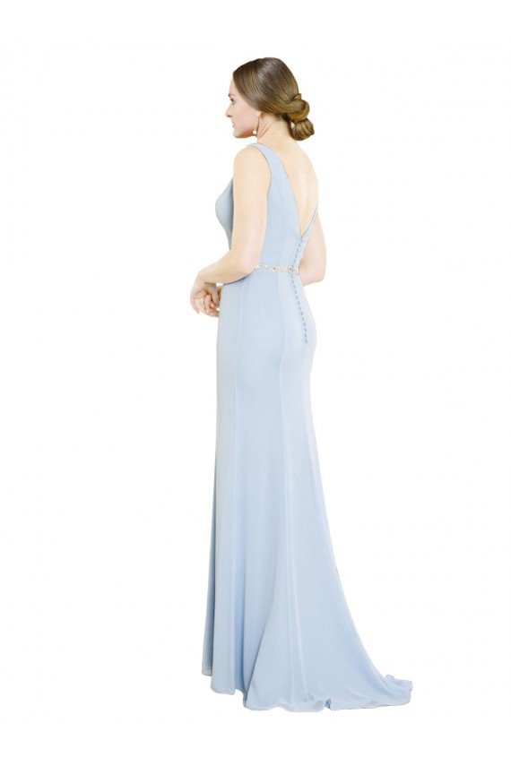 Affordable Full Length Chiffon Bridesmaid Dress with Sparkly Neckline and Belt UK