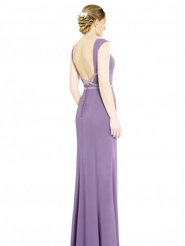 Affordable Long Chiffon Bridesmaid Dress with Boat Neckline and Keyhole UK