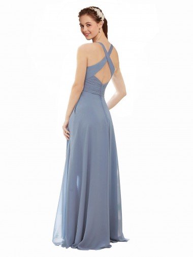 Affordable High Neck Chiffon Bridesmaid Dress with Draped Bodice UK
