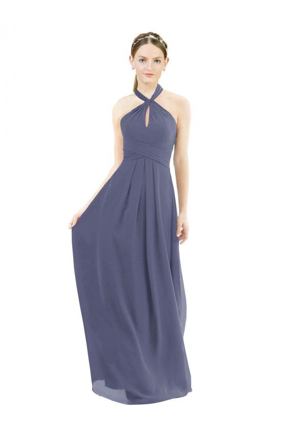 Affordable High Halter Neck Chiffon Bridesmaid Dress with Twist-Tie UK