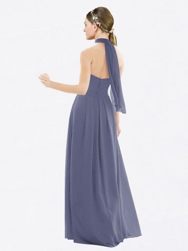 Affordable High Halter Neck Chiffon Bridesmaid Dress with Twist-Tie UK