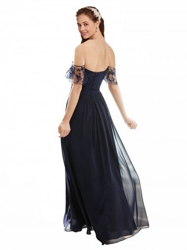 Affordable Boho Bridesmaid Dress with Beaded Embroidered Bodice and Flutter Cap Sleeves UK