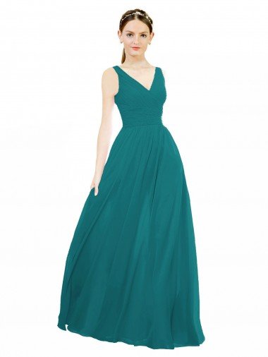 Affordable Figure Flattering Chiffon Bridesmaid Dress with Draped V-Neck Bodice UK