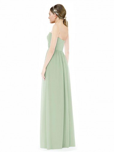 Affordable Strapless Draped Bodice Maxi Bridesmaid Dress with Front Slits UK