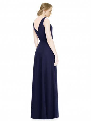 Affordable Cowl Neck Deep V-Back Chiffon Bridesmaid Dress with Side Front Slits UK