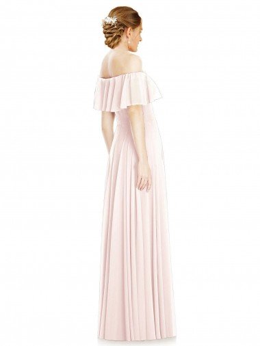 Affordable Off the Shoulder Long Bridesmaid Dress With Ruffle Overlay UK