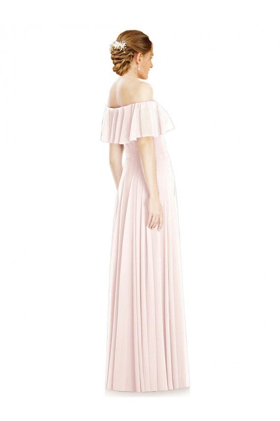 Affordable Off the Shoulder Long Bridesmaid Dress With Ruffle Overlay UK
