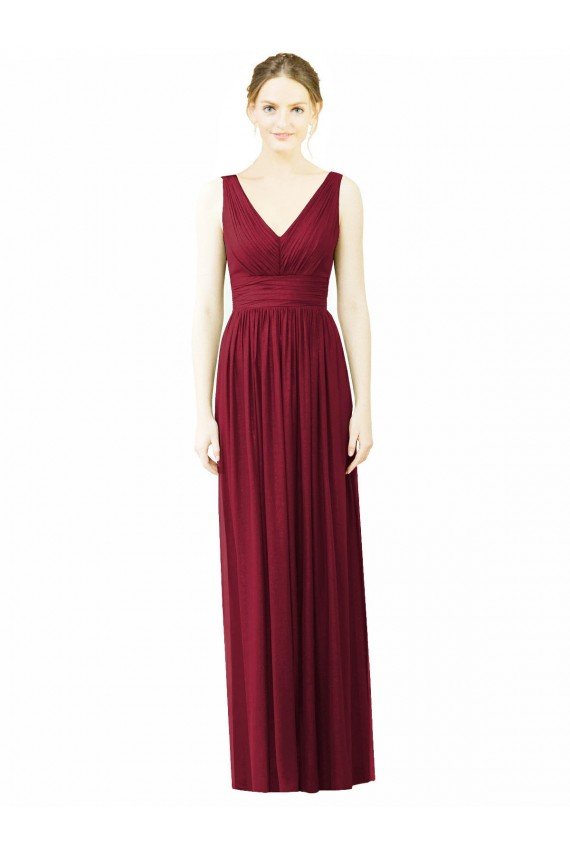 Affordable V-Neck Full-Length Sleeveless Low Back Chiffon Bridesmaid Dress UK