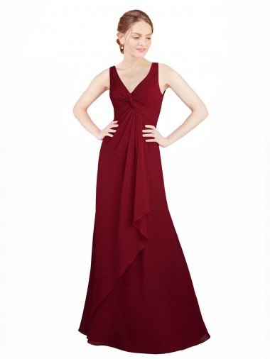 Affordable Twist-Knot V-Neckline Long Chiffon Bridesmaid Dress UK