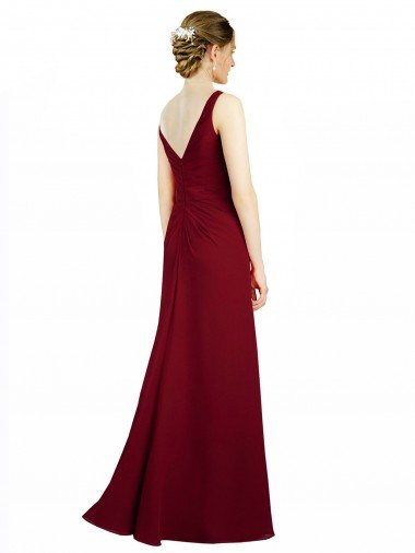 Affordable Twist-Knot V-Neckline Long Chiffon Bridesmaid Dress UK
