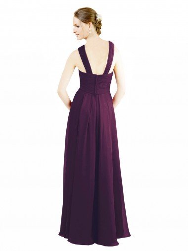 Affordable Draped Long Chiffon Bridesmaid Dress with Unique Crossed Neckline UK