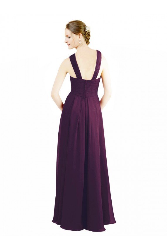 Affordable Draped Long Chiffon Bridesmaid Dress with Unique Crossed Neckline UK