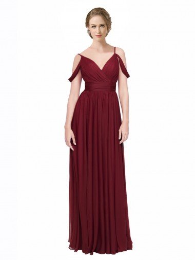 Affordable Off the Shoulder V-Neck Petite Chiffon Bridesmaid Dress with Open Back UK
