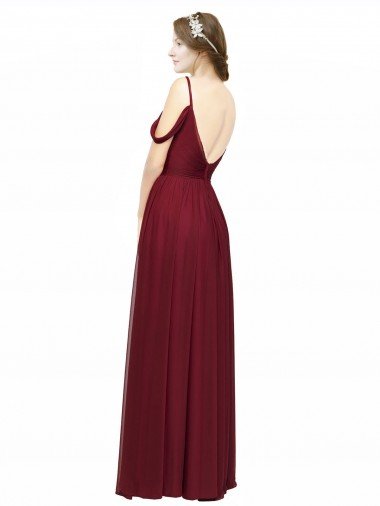 Affordable Off the Shoulder V-Neck Petite Chiffon Bridesmaid Dress with Open Back UK