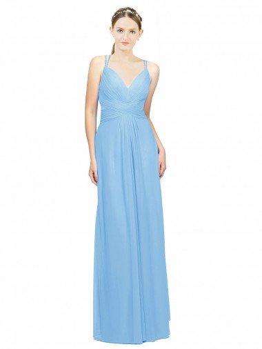 Affordable Double Straps Shoulder V-Neck Sheath Chiffon Bridesmaid Dress with Keyhole Back UK