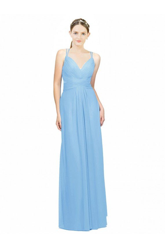 Affordable Double Straps Shoulder V-Neck Sheath Chiffon Bridesmaid Dress with Keyhole Back UK