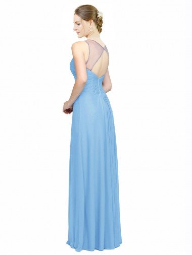 Affordable Double Straps Shoulder V-Neck Sheath Chiffon Bridesmaid Dress with Keyhole Back UK