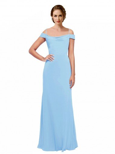 Affordable Off the Shoulder Bateau Neck Chiffon Bridesmaid Dress with Straps UK