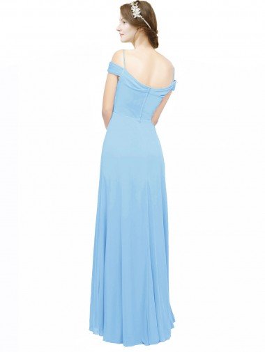 Affordable Off the Shoulder Bateau Neck Chiffon Bridesmaid Dress with Straps UK