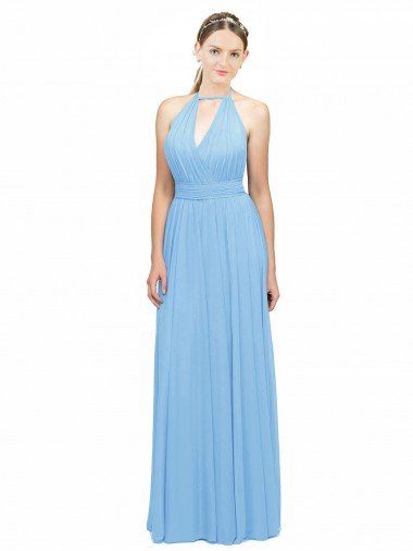 Affordable Keyhole Front Sheath Chiffon Bridesmaid Dress with Open Tie Back UK