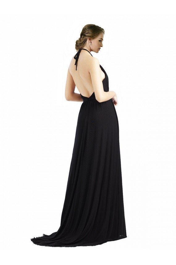 Affordable Backless Halter Chiffon Bridesmaid Dress with Front Slit and Tie Open Back UK
